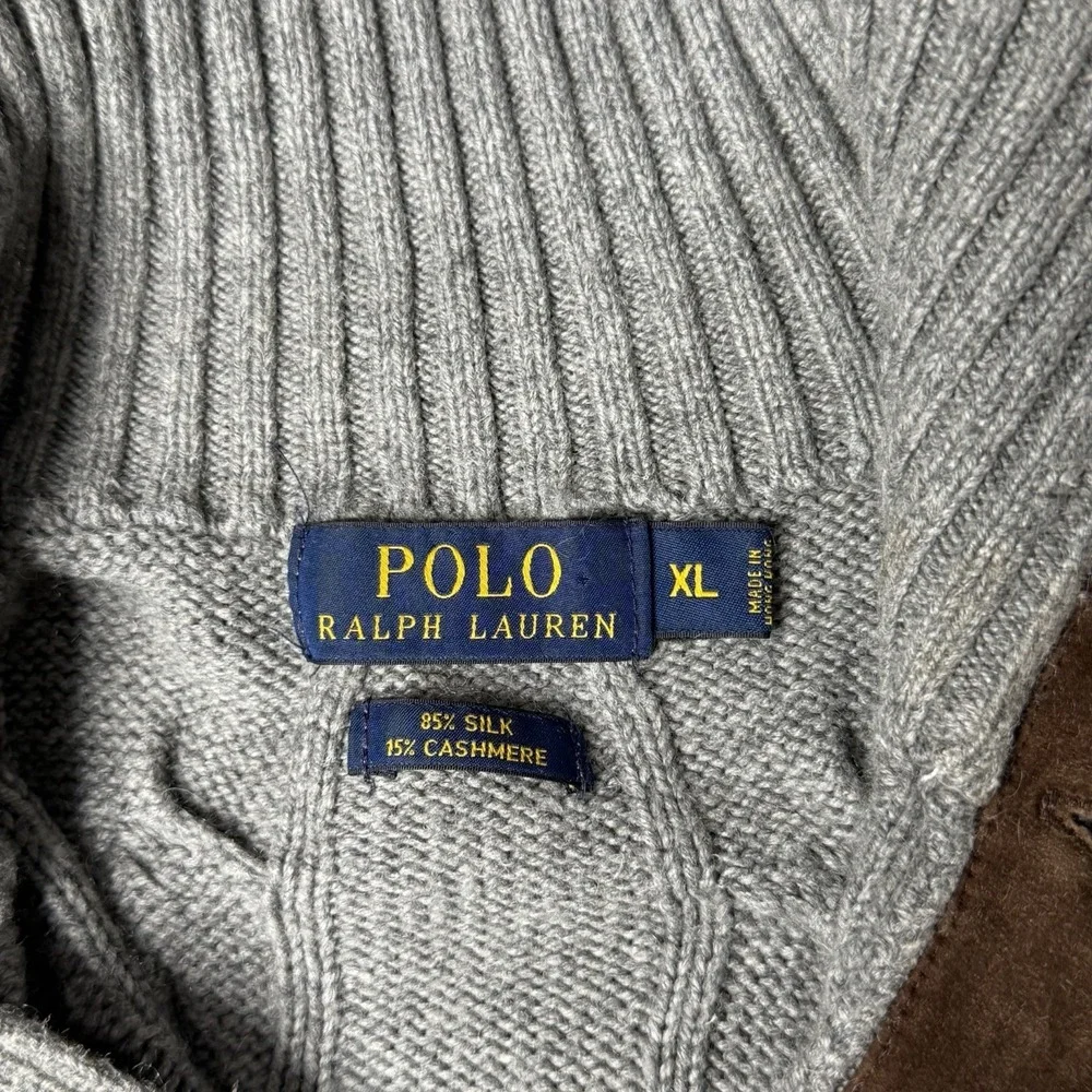 Polo Ralph Lauren Gray Cable-Knit Silk Cashmere Pullover Sweater Mens XL Quarter